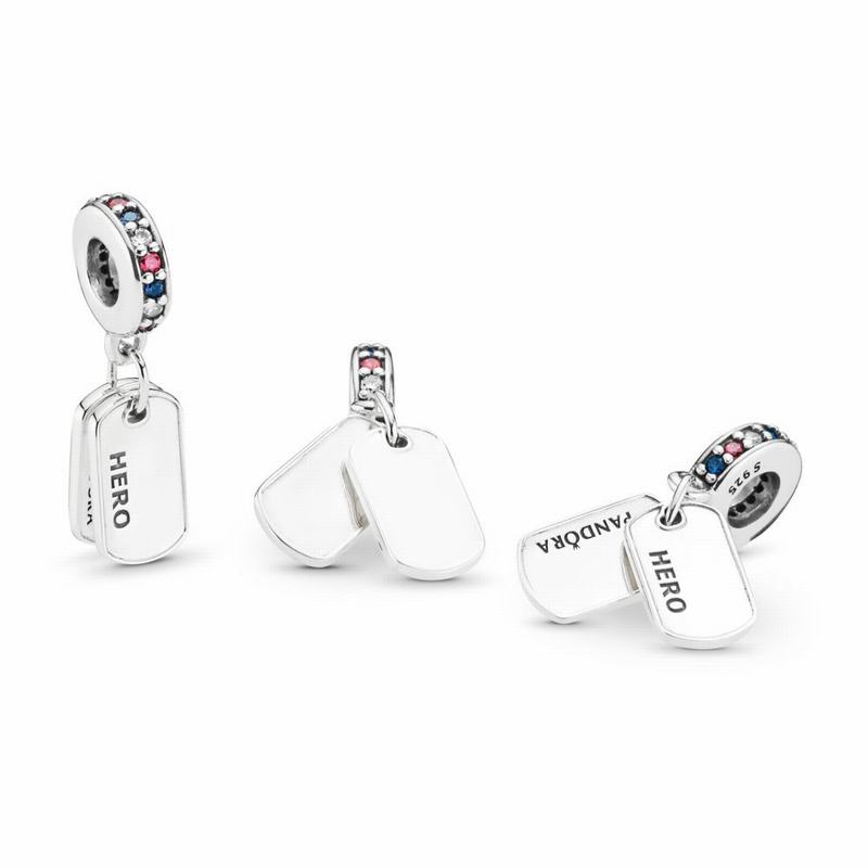 Pandora Hero Dog Tag Dangle Charm - Sterling Silver/Blue/Mixed Stones - Canada | TB7494DL